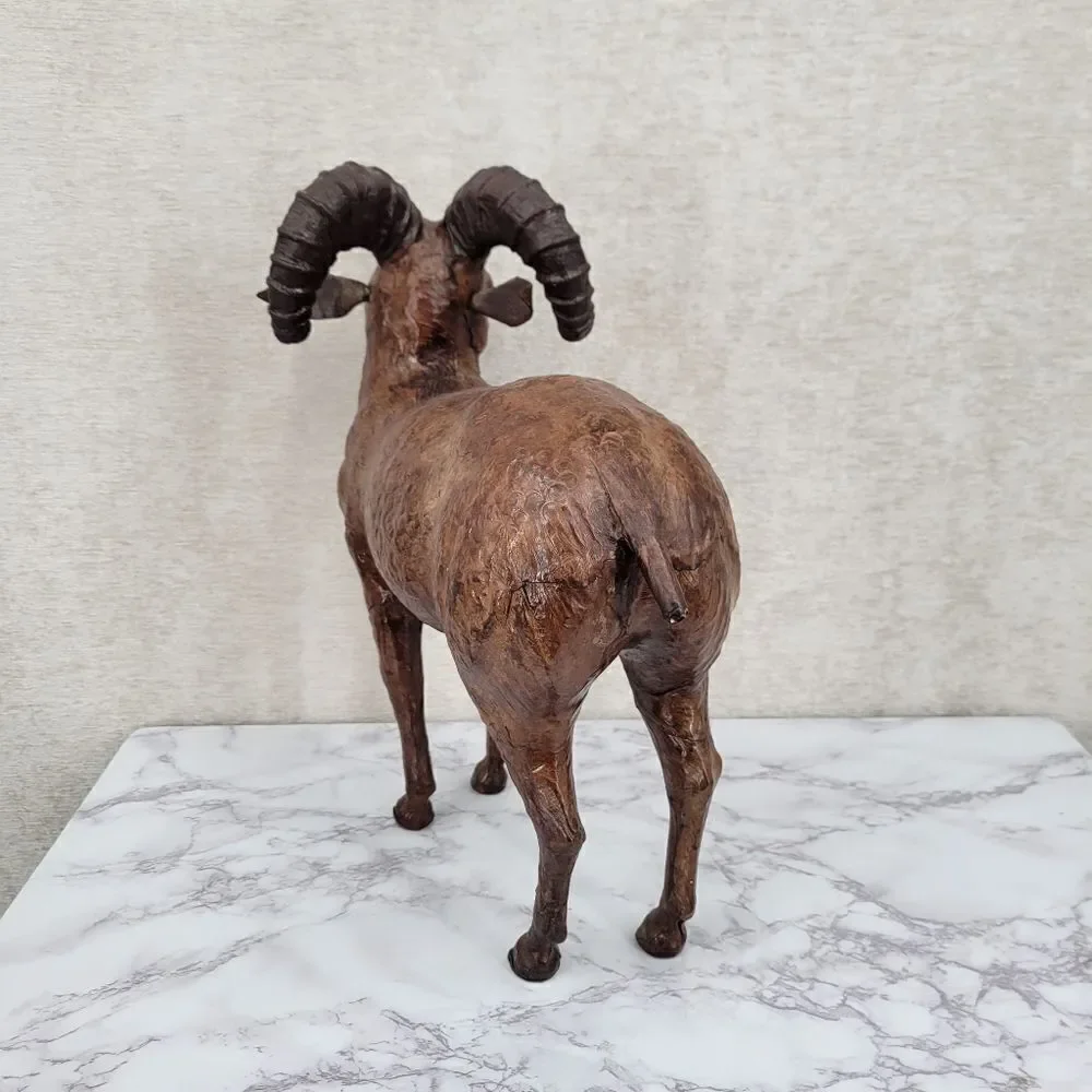 Vintage Tooled Leather Ram Sculpture Folk Art Perfect for your Cabin Lodge Ranch